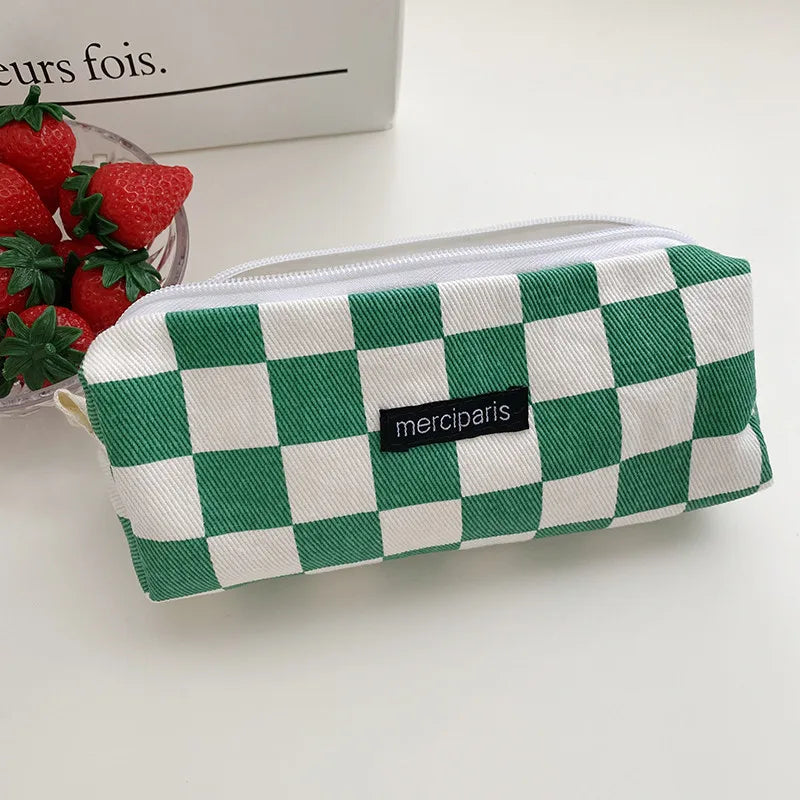 Korean Fashion Plaid Travel Makeup Kits Cosmetic Storage Bag Women Handbags Wallet Organizer Cute School Pencil Cases Pouch Bags - Ice Cream Cake