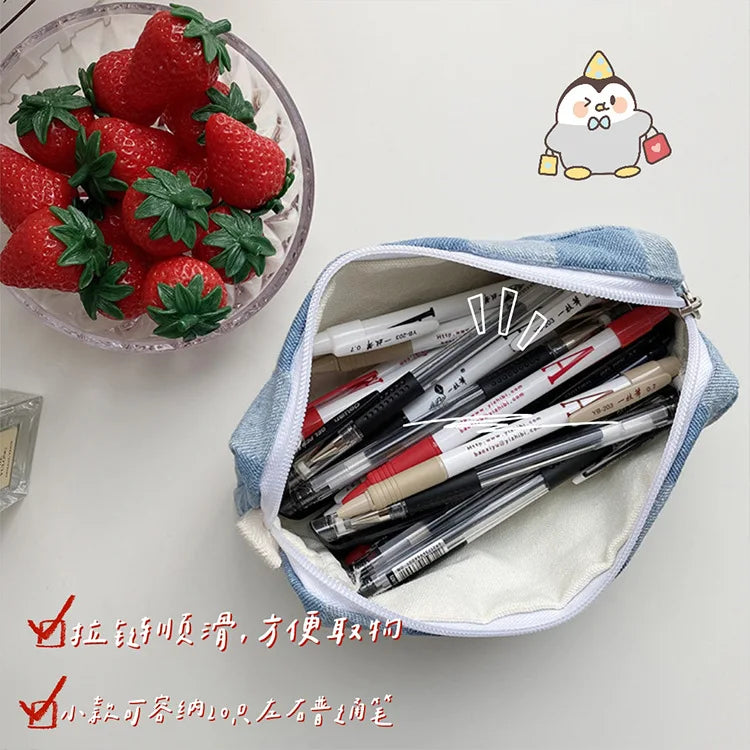 Korean Fashion Plaid Travel Makeup Kits Cosmetic Storage Bag Women Handbags Wallet Organizer Cute School Pencil Cases Pouch Bags - Ice Cream Cake