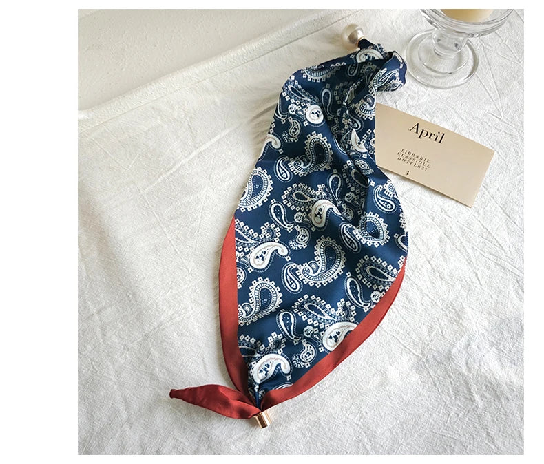 Spring Summer Thin Pearl Silk Scarves Magnetic Buckle Lazy Scarf Women Girls Sweet Elegant Pendant Collarbone Chain Neck Scarf - Ice Cream Cake