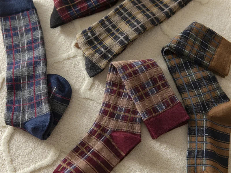 Plaid Long Socks Stocking Women Stockings Harajuku Retro Vintage JK School Girls Cotton Knee Socks Women Stockings College Style - Ice Cream Cake