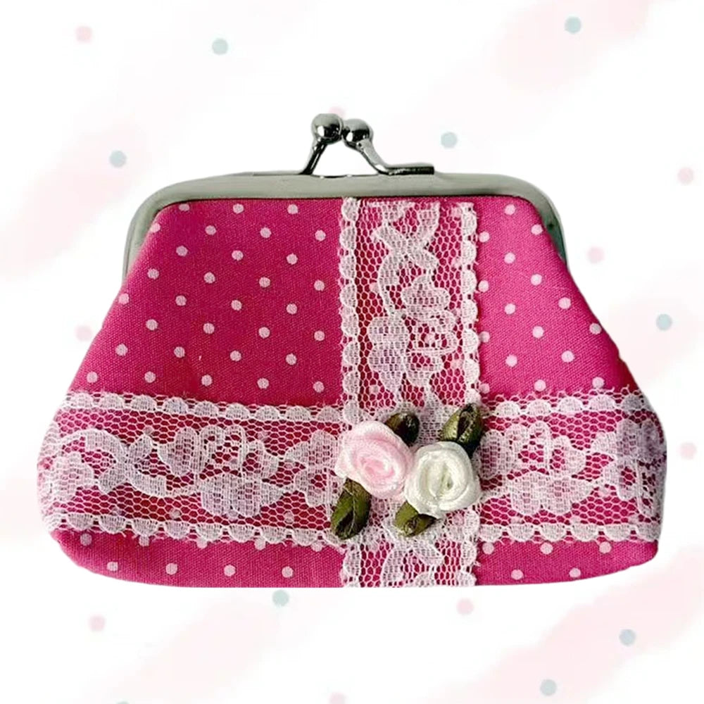 Cute Y2k Coin Purses Lady Small Wallet Wave Dot Handmade Lace Showa Rose Vintage Bag Hanging Pendant Earphone Bag Wallet - Ice Cream Cake