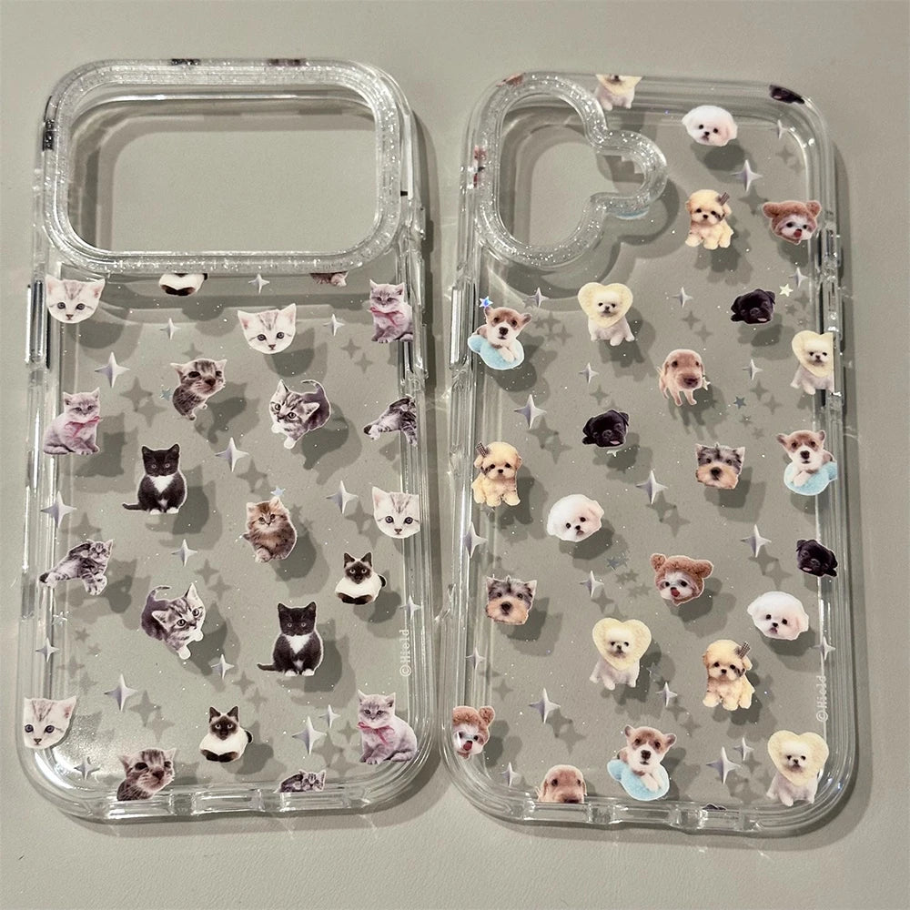 Puppy and Kitty Photo Collage Glitter iPhone Case