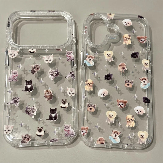 Puppy and Kitty Photo Collage Glitter iPhone Case