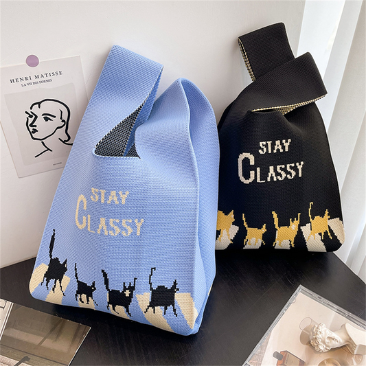 Stay Classy Cats Knitted Mini Lunch Tote (2 Colours)