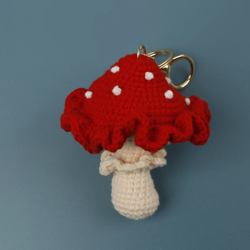Handmade Crochet Mushroom Keychain Charm