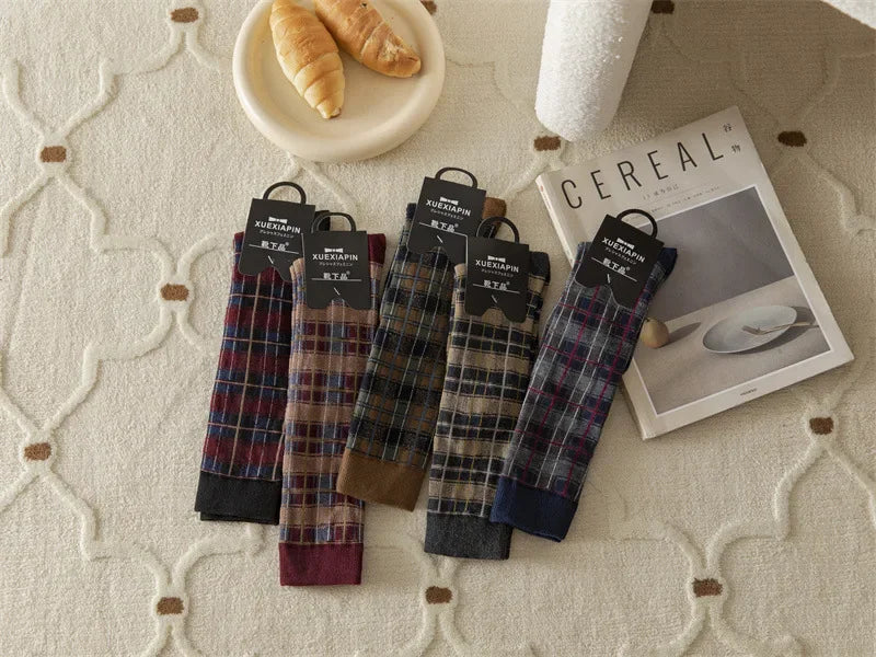 Plaid Long Socks Stocking Women Stockings Harajuku Retro Vintage JK School Girls Cotton Knee Socks Women Stockings College Style - Ice Cream Cake