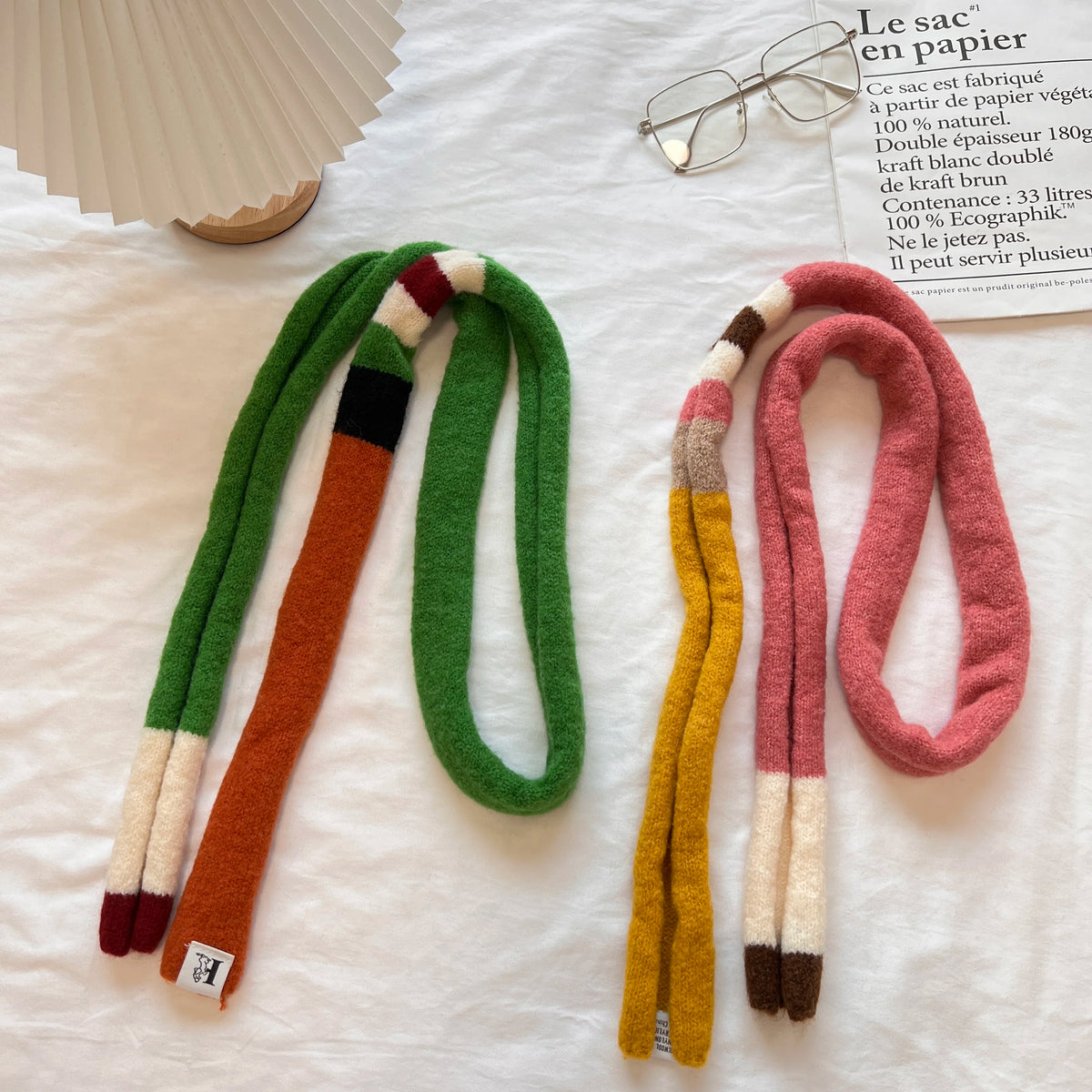 Wool Striped Plush Scarf Women's Niche Design Sense Spice Girl Versatile Decoration Korean Version Thin and Narrow Long Scarf - Ice Cream Cake