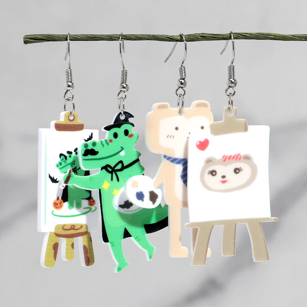 Cute Acrylic Cartoon Animals Dangle Earrings Lovely Asymmetric Elephant  Dinosaur Cat Earrings Funny Jewelry Gifts - Ice Cream Cake