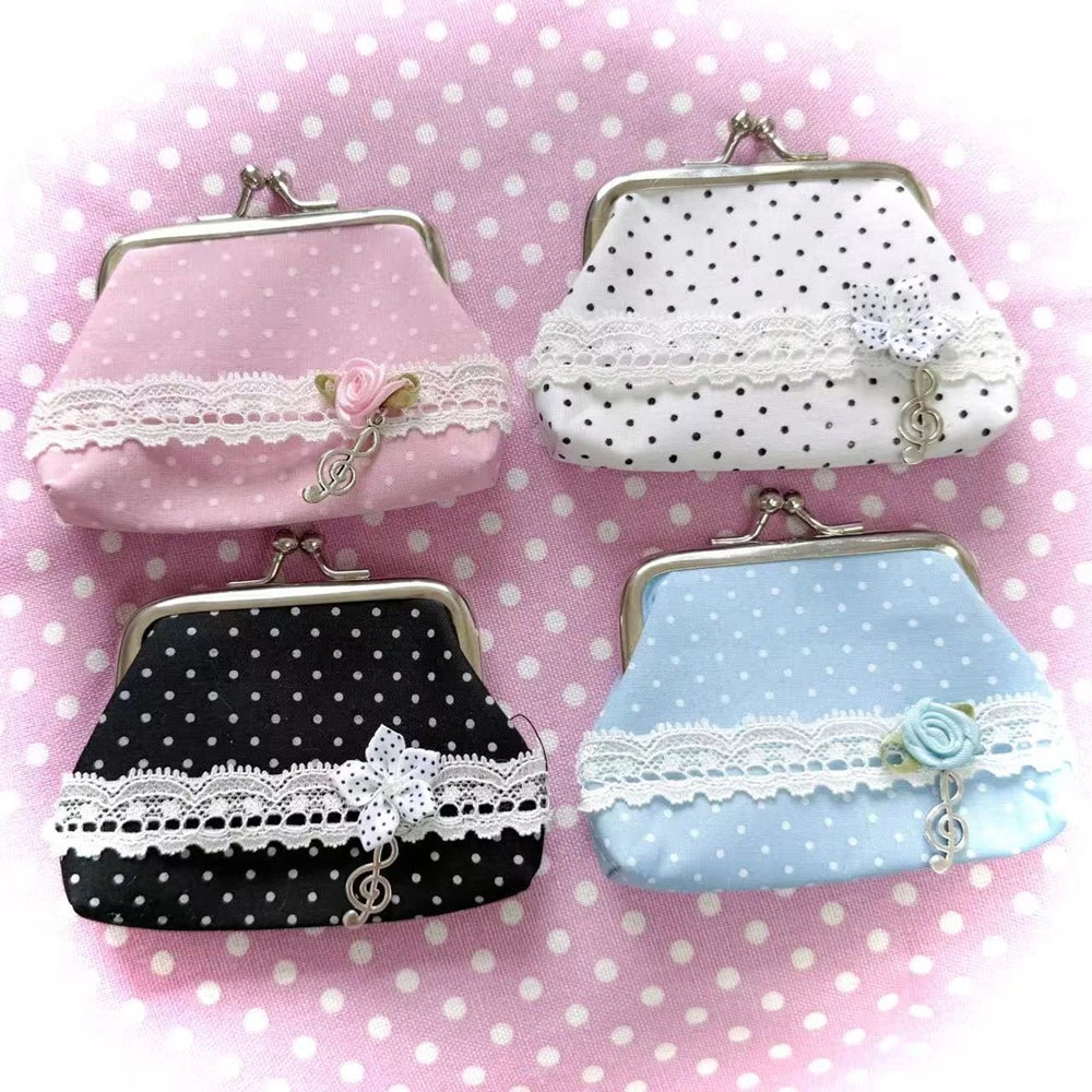 Cute Y2k Coin Purses Lady Small Wallet Wave Dot Handmade Lace Showa Rose Vintage Bag Hanging Pendant Earphone Bag Wallet - Ice Cream Cake
