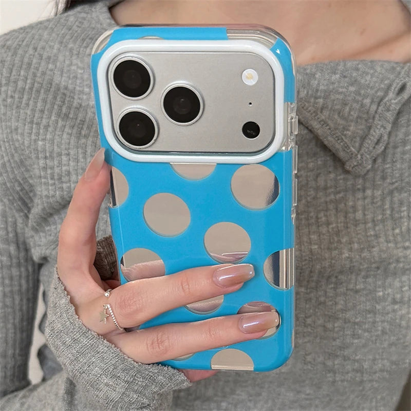 INS Silvery Polka Dot Elements Phone Case For iPhone 17 16 15 Pro Max 17Pro 16Pro 17promax Round Edge Trend Y2K Phone Back Cover - Ice Cream Cake