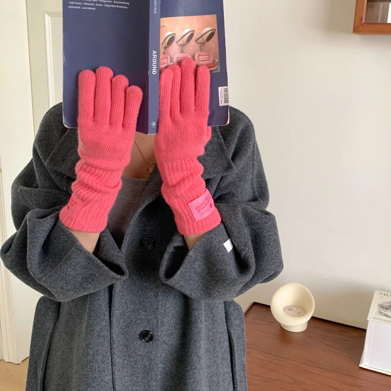 New Fashion Solid Color Touch Screen Knitted Gloves Women Winter Gloves Warm Gloves Solid Work Gloves Mittens For Women - Ice Cream Cake