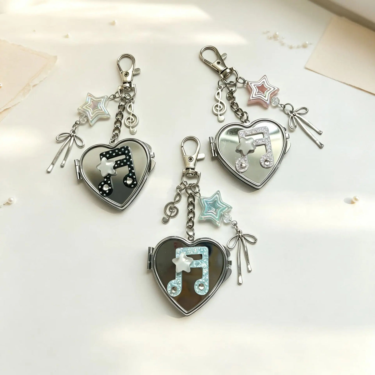 Korean-inspired Love Note Mirror Bag Accessories Fashion Star Keychain Double-sided Makeup Mirror Keychain Bag Hanging Decor - Ice Cream Cake
