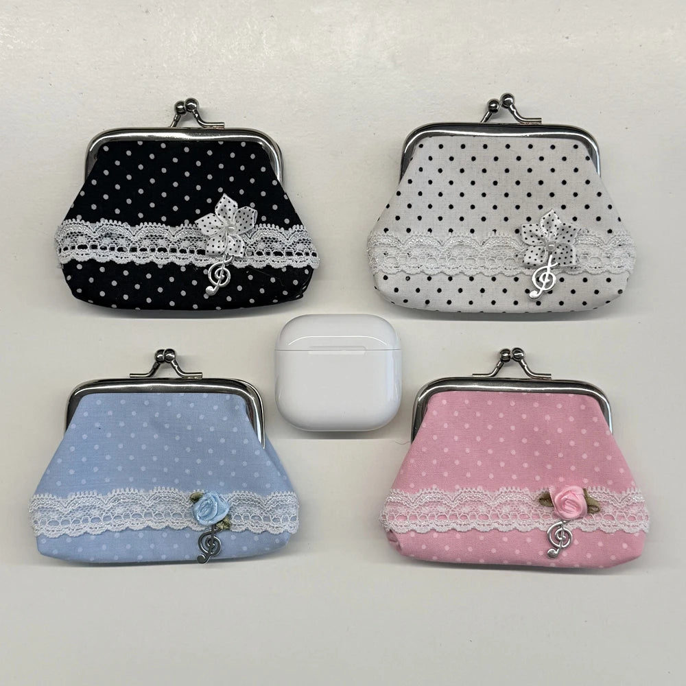 Cute Y2k Coin Purses Lady Small Wallet Wave Dot Handmade Lace Showa Rose Vintage Bag Hanging Pendant Earphone Bag Wallet - Ice Cream Cake