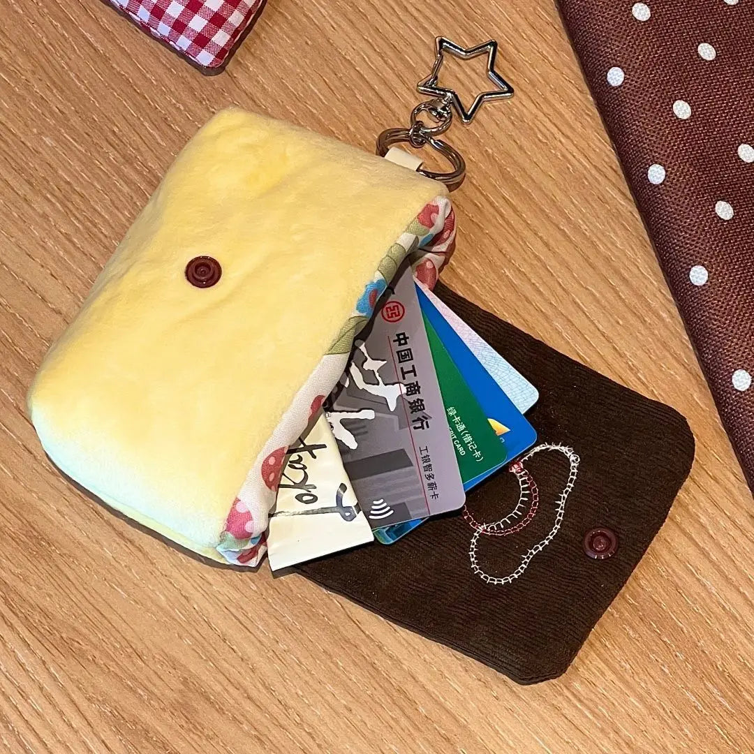 Multifunctional Small Pouch for Girls Cute Cherry Pudding Plush Coin Purse Mini Cartoon Portable Wallet for Cards Earphones Case - Ice Cream Cake