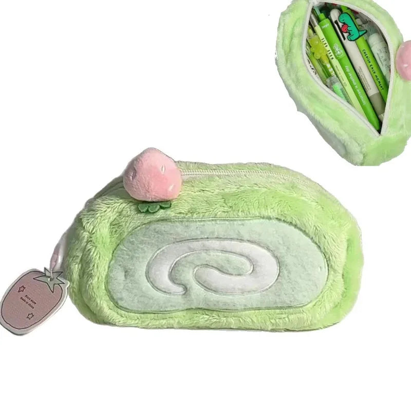 Large Capacity Cute Plush Pencil Case | Multifunctional Stationery Storage Bag - Ice Cream Cake