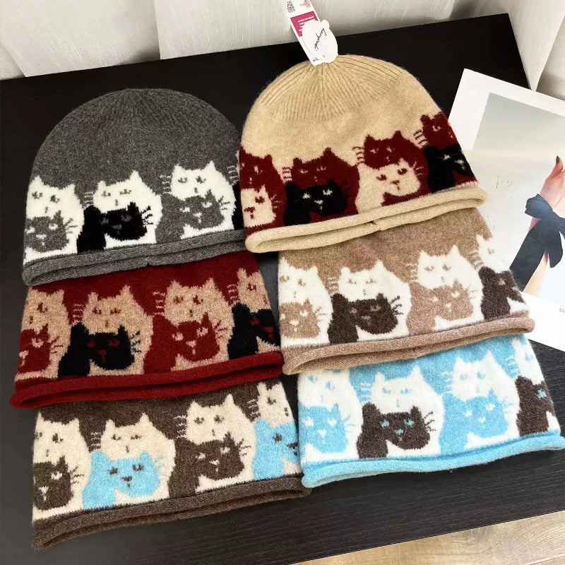 Knitted Cat Friends Beanie Hat