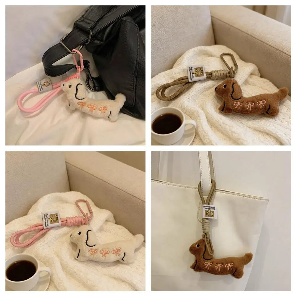 1PCS Cute Key Pendant Bag Hanging Decoration Gift Cartoon Animal Dog Dachshund Plush Keychain Puppy Stuffed Keyring - Ice Cream Cake