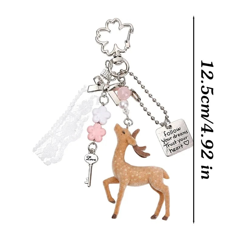 Flocked Deer Coquette Clip-On Charm Keychain