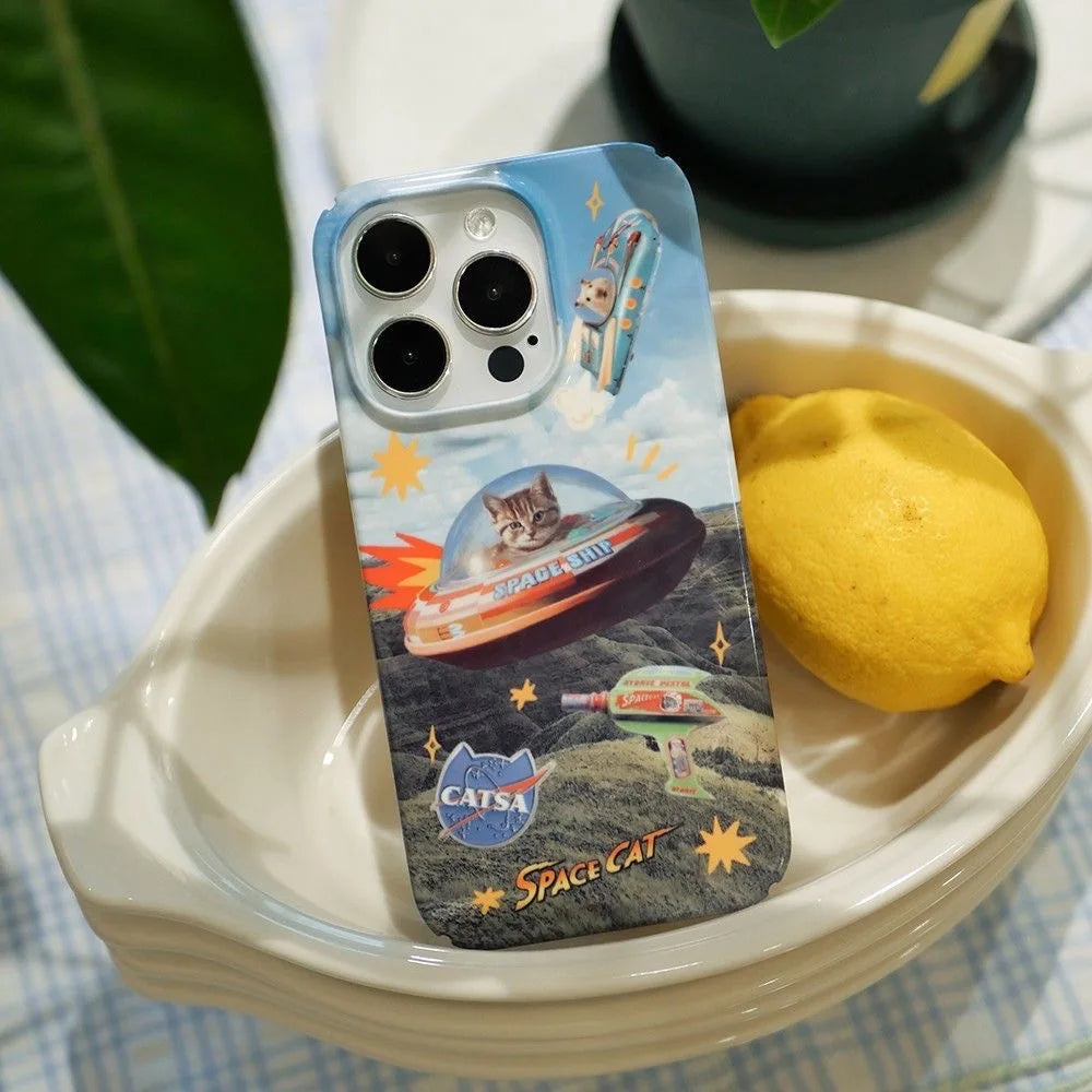 Ins Space Cat Blue Sky Magnetic Case for IPHONE 16 15PRO MAX 14 13 PRO 13 PRO MAX 15 15PLUS 12 Acrylic Hard Mobile Phone Cases - Ice Cream Cake