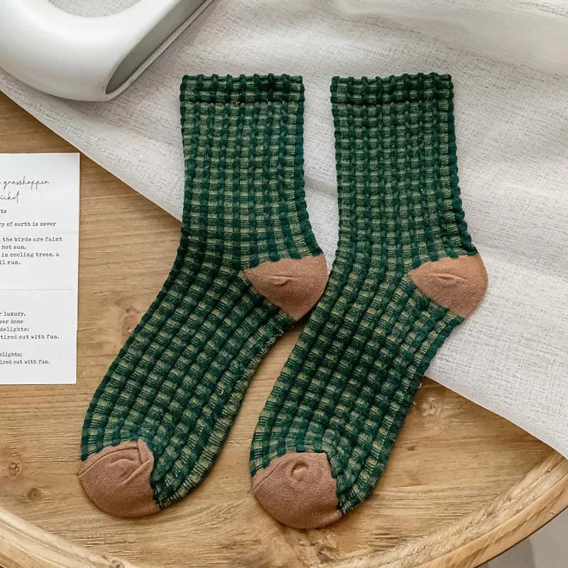Waffle Pattern Crew Socks
