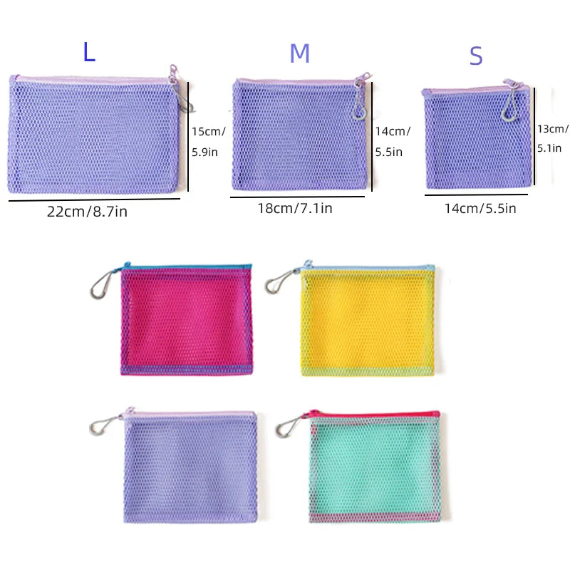 Double Zipper Mesh Storage Bag Ultra Light Wear-proof Visible Colored Double Layered Makeup Pouch Durable With Handle Coin Bag - Ice Cream Cake