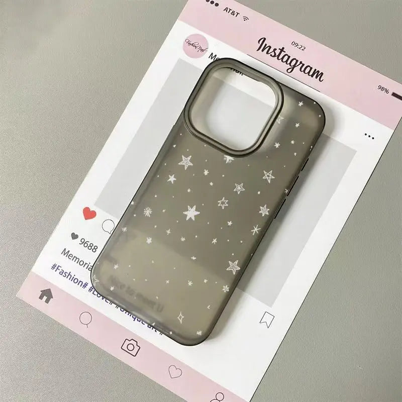 For iPhone 17 16 15 14 13 12 11 Pro Max Star Ins Matte Half-Transparent Anti-Drop Protection 1D010 - Ice Cream Cake