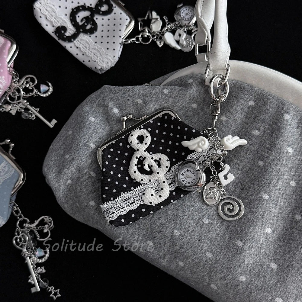 Cute Y2k Coin Purses Lady Small Wallet Wave Dot Handmade Lace Showa Rose Vintage Bag Hanging Pendant Earphone Bag Wallet - Ice Cream Cake