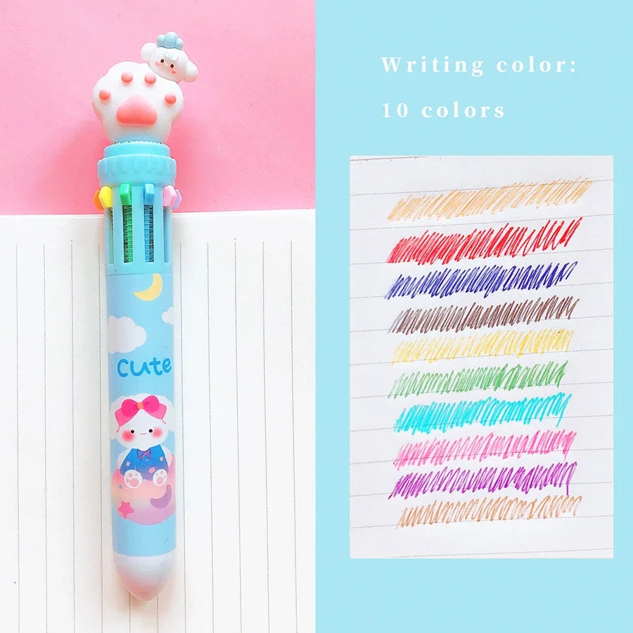 Cat Paw 10 Colours Ballpoint Pen - Ice Cream Cake