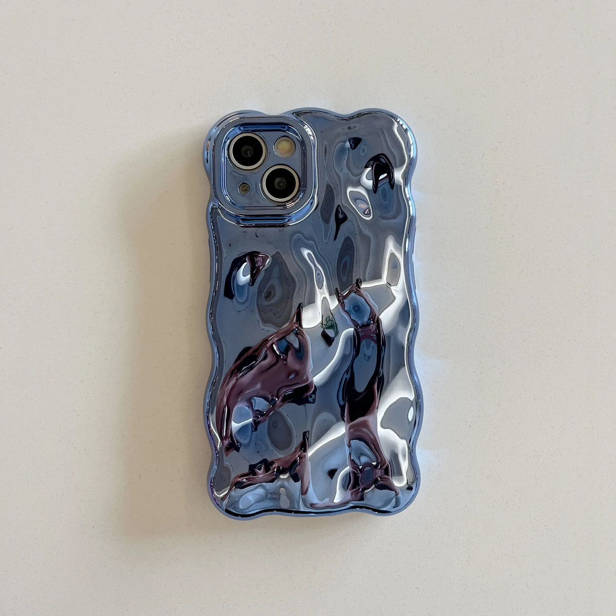 Luxury Wavy 3D Meteorite Texture Plating Silver Case for iPhone 11 12 13 14 15 Pro Max Anti-Fall Full Protection Glossy Cover - Ice Cream Cake