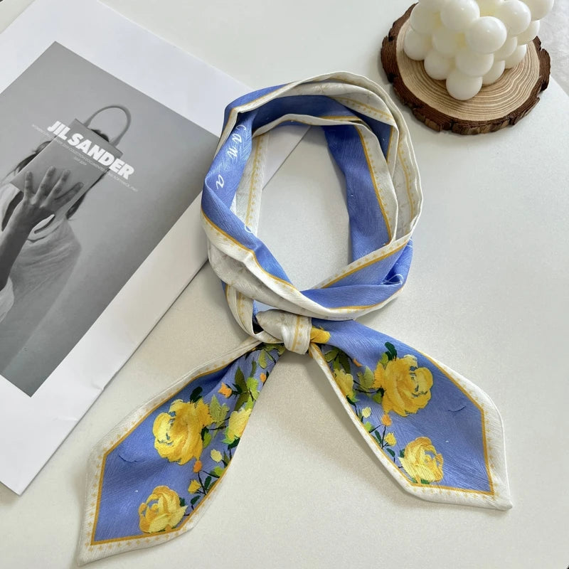 New Long Bag Scarf Women Hair Band Lady Accessories Print Skinny Scarves Headband Satin Ribbon Neck Tie Decorative Bag Scarves - Ice Cream Cake