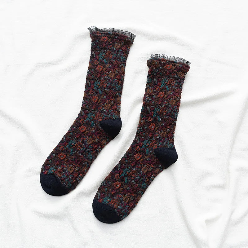 Floral Textured Crew Socks