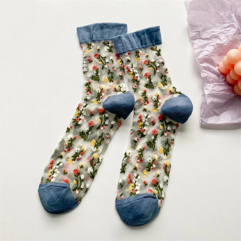 Transparent Floral Crew Socks