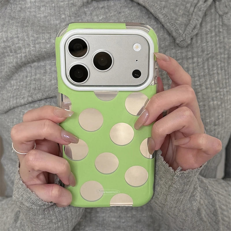 INS Silvery Polka Dot Elements Phone Case For iPhone 17 16 15 Pro Max 17Pro 16Pro 17promax Round Edge Trend Y2K Phone Back Cover - Ice Cream Cake