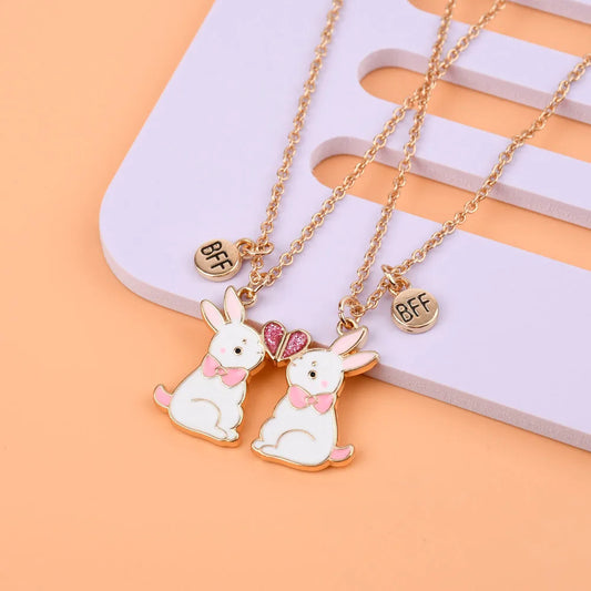 White Bunny Friendship Necklace Set - Ice Cream Cake