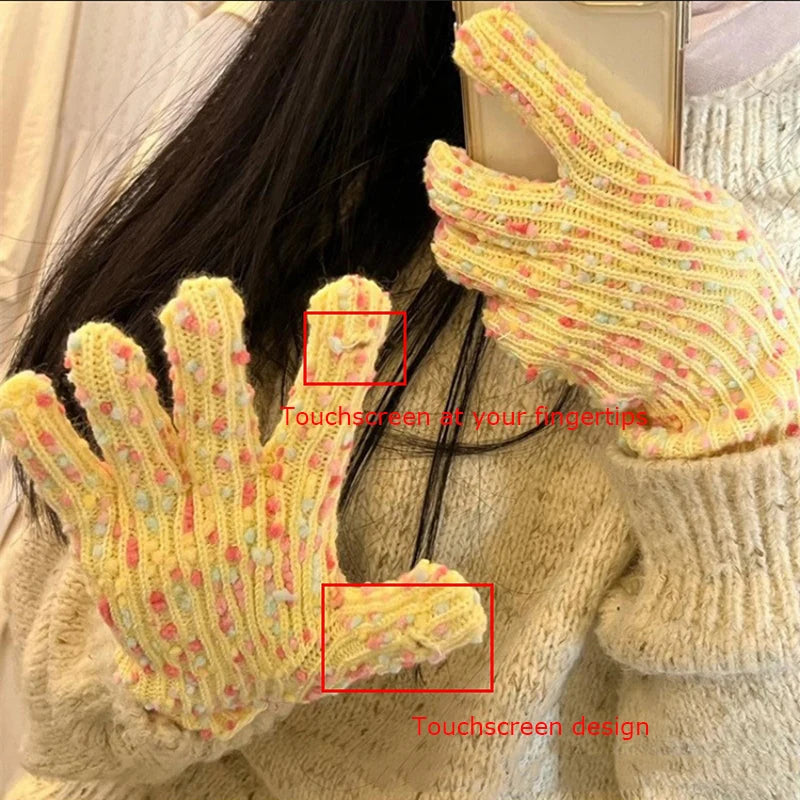 Rainbow Confetti Speckle Knit Gloves