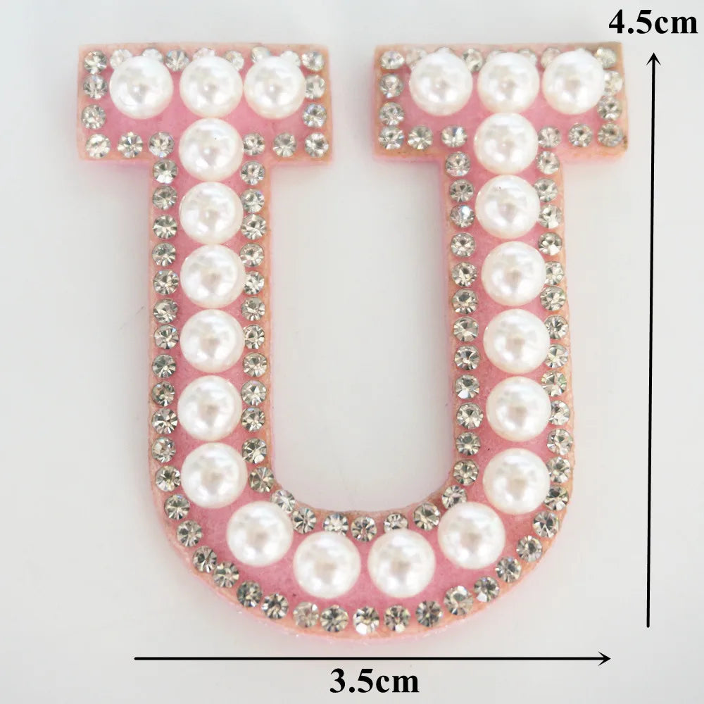 Pink A-Z Rhinestone Pearl Iron-On Patches - Ice Cream Cake