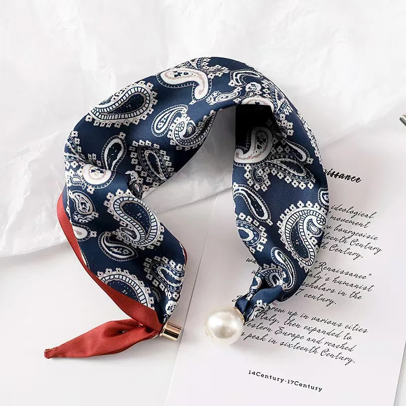 Spring Summer Thin Pearl Silk Scarves Magnetic Buckle Lazy Scarf Women Girls Sweet Elegant Pendant Collarbone Chain Neck Scarf - Ice Cream Cake
