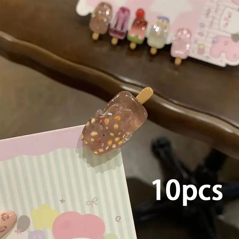 10 Cute Mini Ice Cream Hair Clips, Creative and Quirky Ice Cream Hair Clips for Bangs, Cartoon Ins-Style High-Value Hairpins - Ice Cream Cake
