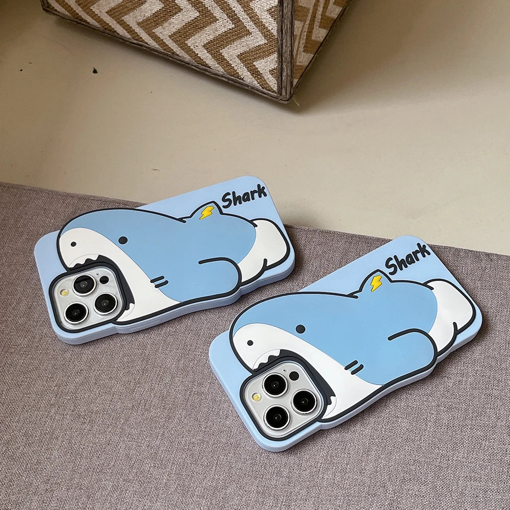 Cute 3D Cartoon Shark Phone Case For iphone 16 15 Promax 14 13 12 Pro Max Funny Shock Proof Soft Silicone Back Cover Capas - Ice Cream Cake
