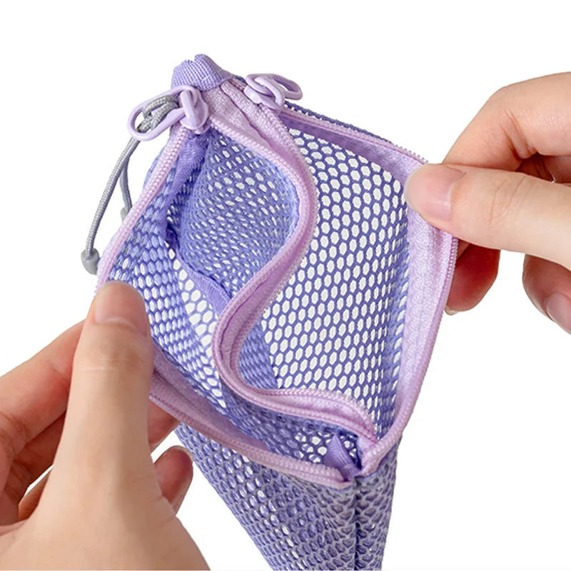Double Zipper Mesh Storage Bag Ultra Light Wear-proof Visible Colored Double Layered Makeup Pouch Durable With Handle Coin Bag - Ice Cream Cake