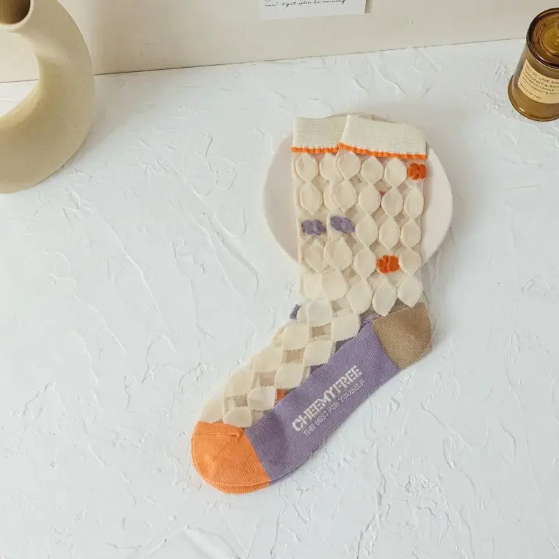 Transparent Floral Crew Socks