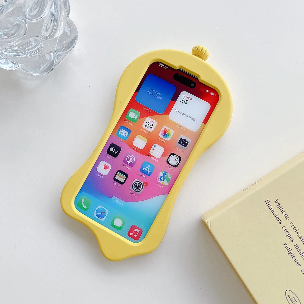 Funny Cartoon 3D Clock Phone Case For iPhone 16 Pro Max 15 14 13 12 Pro Max 11 Anti Fall Soft Silicone Cover - Ice Cream Cake
