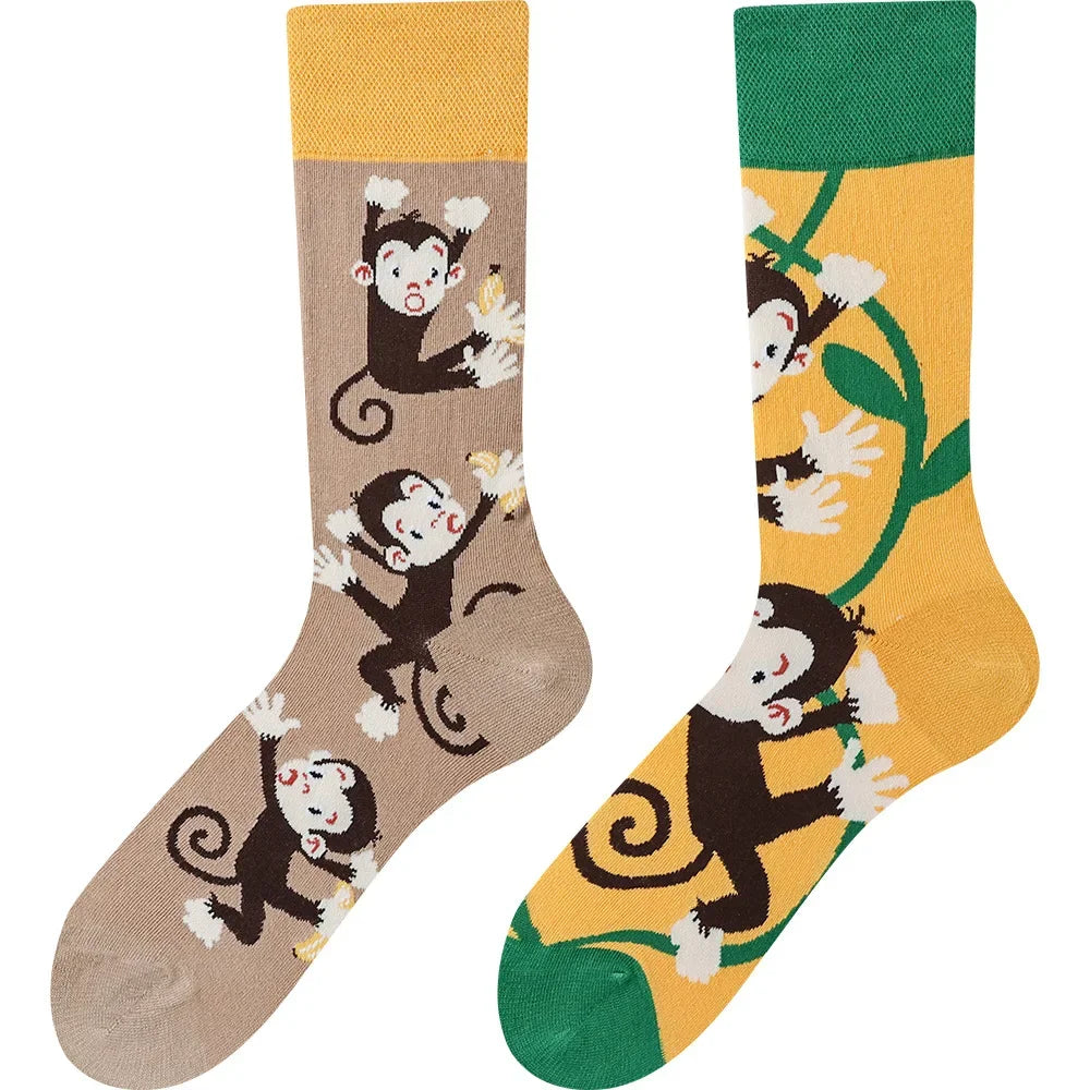 Happy Socks AB Asymmetrical Socks Cartoon Color Contrast Fashion Cotton Men And Women Couples Mid Tube Socks - Ice Cream Cake