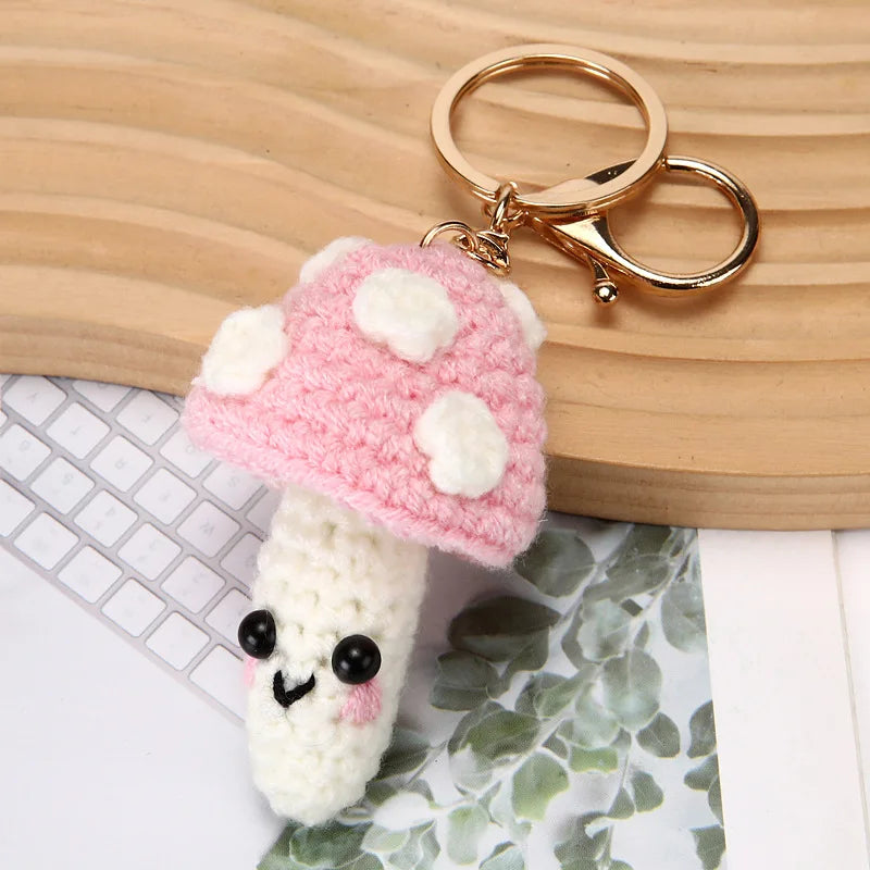 Handmade Crochet Mushroom Keychain Charm