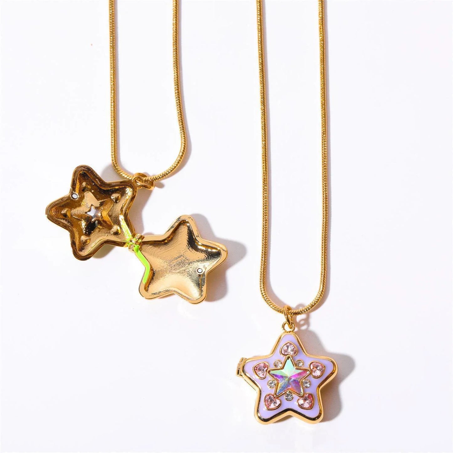 LATS Stars Lockets Pendant Necklace for Women Gold Color Photo Box Charm Necklaces Personality Jewelry Couple Gift - Ice Cream Cake