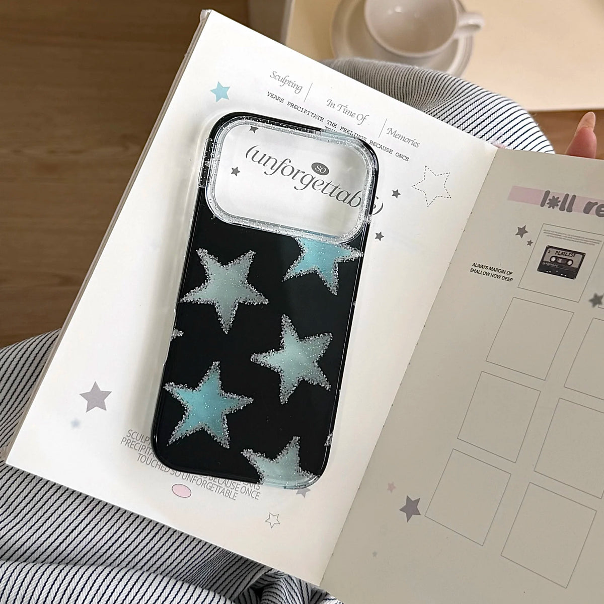 Phone case with star design on a magazine
