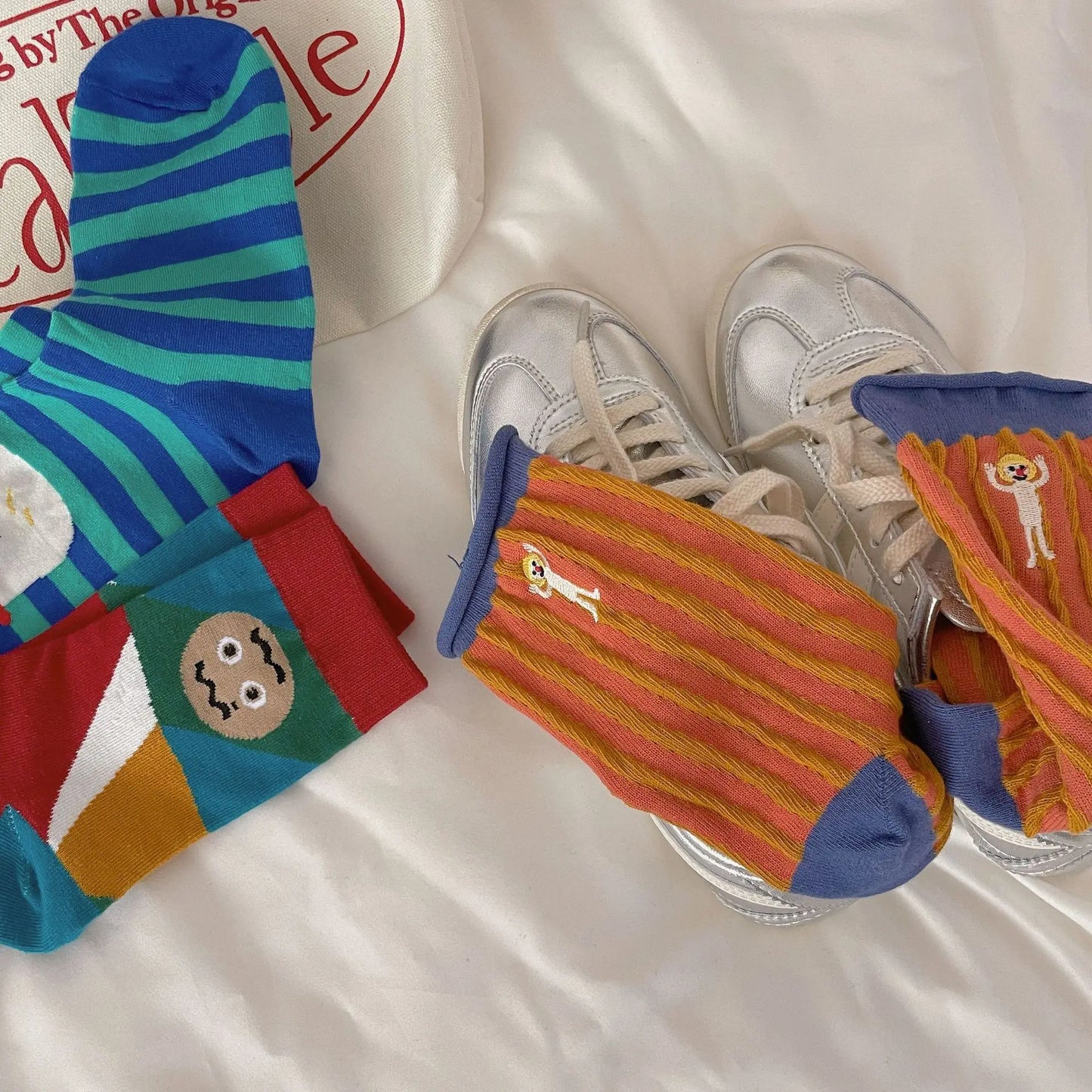 Happy Stripe Character Crew Socks - Ice Cream Cake