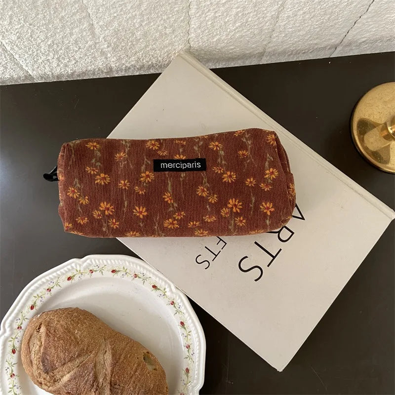 Corduroy Floral Travel Cosmetic Lipstick Purse Storage Bag Kawaii Women Makeup Handbags Organizer Wallet Pouch Pencil Case Bags - Ice Cream Cake