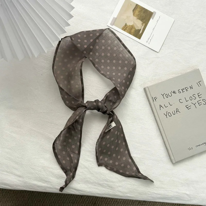 Polka Dot Scarf for Women 2026 New Spring Korean Style Artistic Retro Neck High-Grade Cotton and Linen Accessories Ornament - Ice Cream Cake