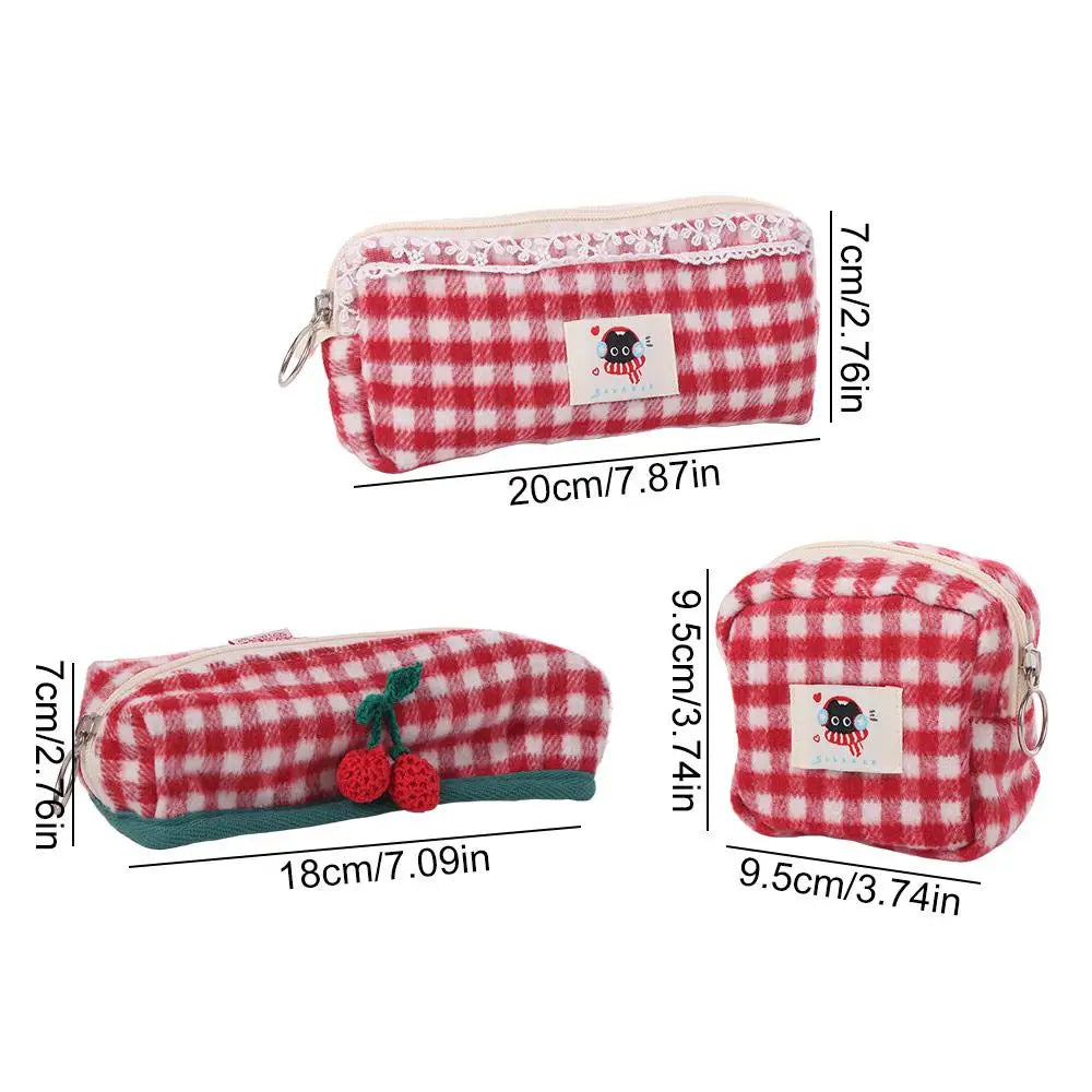 Winter Cat Gingham Zipper Pouch - Ice Cream Cake